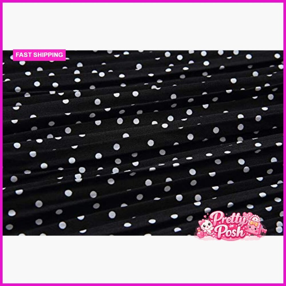 High Waist Polka Dot Pleated Maxi Midi Skirt with Pockets - Picture 4 of 7